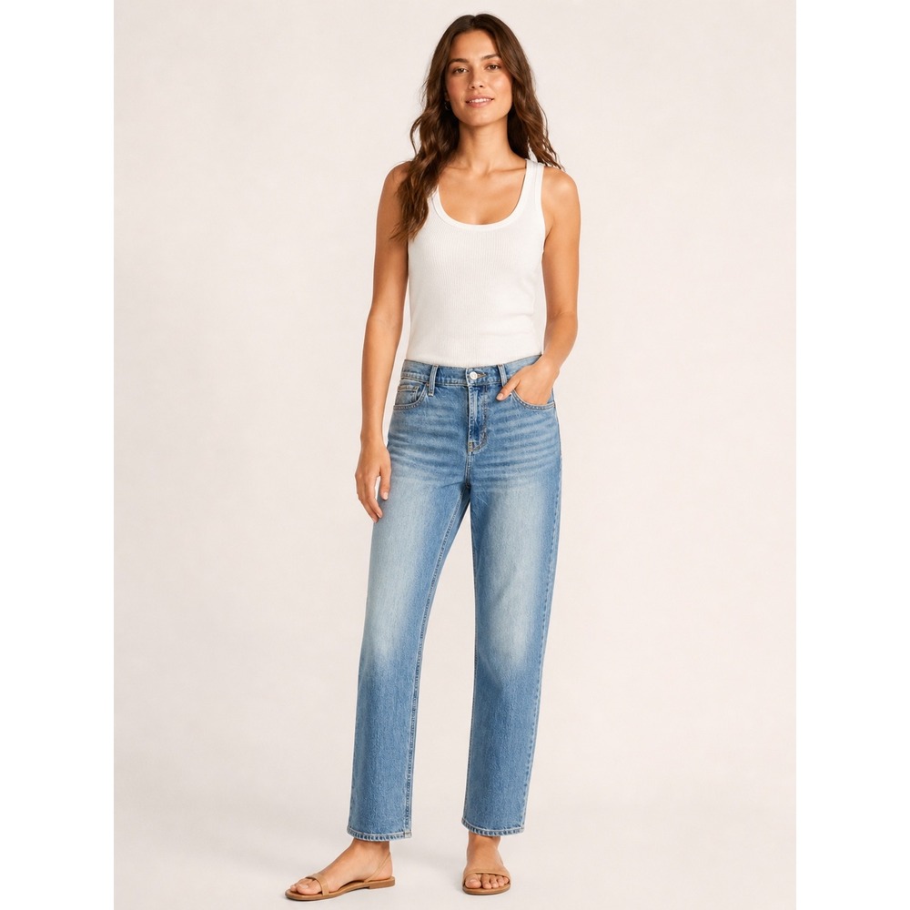 Old Navy Womens Wow Boyfriend Mid Rise Straight Leg Jeans Blue 6 TALL Denim